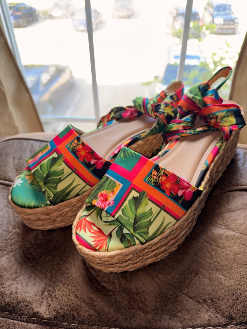 INC International Concepts Multicolor Tropical Print Espadrille Platforms
